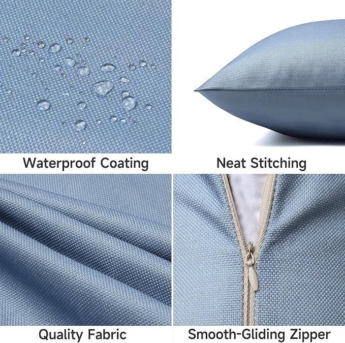 Outdoor Pillow Covers Waterproof Cushion Covers Patio Pillows Case 2 Pack | 20x12inch, Solid, Seamless, Hidden Zipper,Pecet for Porch Decoration,Patio Furniture,Outdoor Couch, Balcony,Garden Bench