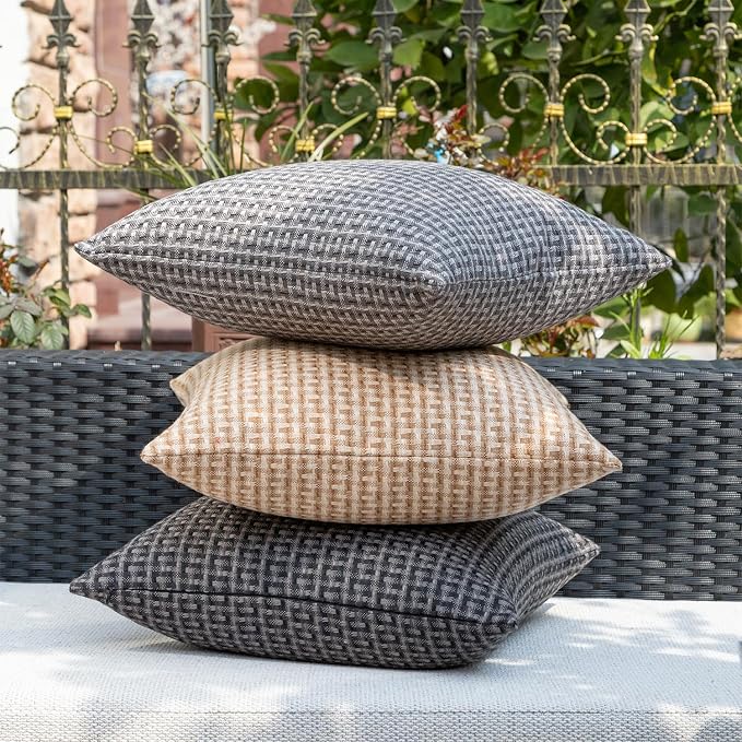 Kevin Textile Outdoor Waterproof 22"x22" Pillow Covers 2 Pack, Light Brown | Water Resistant Weaving Faux Linen Texture Throw Pillow Covers, Outside Decorative Pillowcases for Garden Patio Balcony Couch