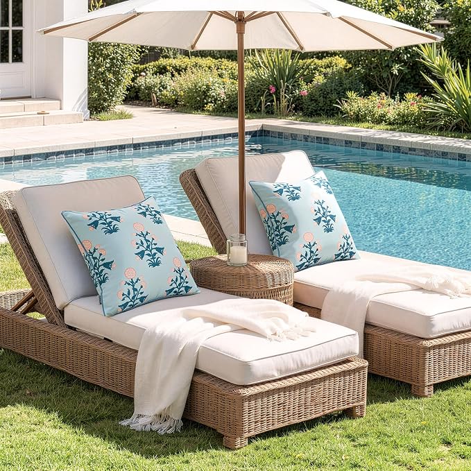 MIULEE Floral Outdoor Pillows Covers with Inserts 18x18 Blue Pink | Set of 2 Waterproof Decorative Throw Pillows with Piping,Vintage Fade Resistant, Patio Furniture Summer Garden Couch Sofa