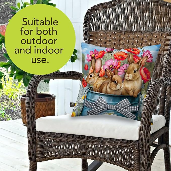 Briarwood Lane Spring Indoor/Outdoor Pillow 17x17 Bucket of Bunnies for Spring Pillow