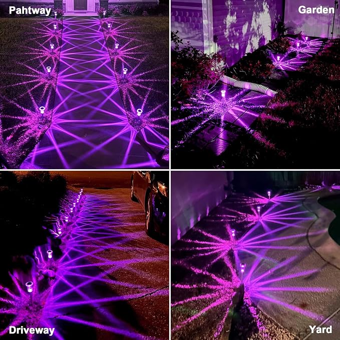Halloween Solar Lights Outdoor 10 Pack LED Purple Pathway Lights | Waterproof Halloween Decorations Outdoor for Yard Garden Walkway Outside Driveway Landscape Path, Auto On/Off, Spike Pattern