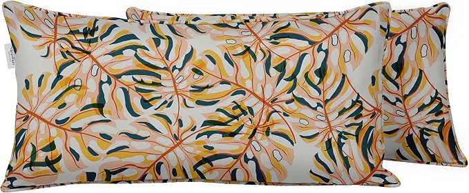Indoor/Outdoor Polyester Fabric Lumbar Pillow Cover, All-Weather Waterproof Rectangular Cushion Case for Patio Furniture, 12 x 20 Set of 2 - Tropical-15