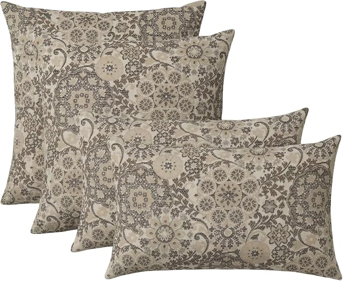 RSH DECOR: Outdura Lumbar & Square Pillows Set of 4 | 20" x 12" & 17" x 17" | Water and Fade-Resistant Fabric | Outdoor Throw Pillows for Patio Furniture | Made in USA (Marrakech Espresso)