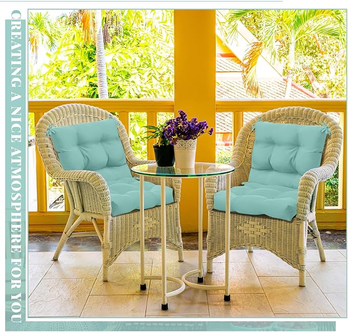 Marsui 4 Pcs Outdoor Indoor High Back Chair Cushions Patio Furniture Tufted Pillow with Ties Water-Resistant Replacement Outdoor Rocking Chair Cushions, 42 x 21 Inches (Light Green,Solid Color)