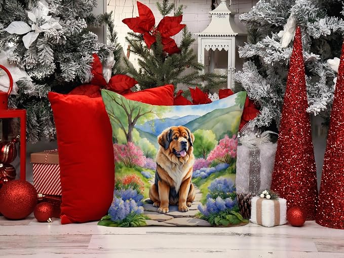 Caroline's Treasures Tibetan Mastiff Spring Path Throw Pillow Machine Washable, Indoor Outdoor Decorative Pillow for Couch, Bed or Patio, 14Hx14W