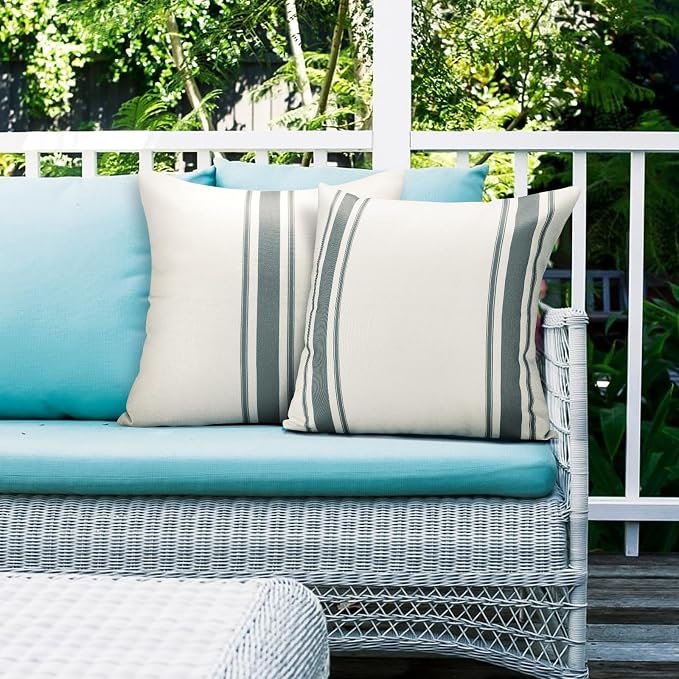 OTOSTAR Pack of 2 Outdoor Waterproof Decorative Pillow Covers 20x20 Inch Linen Geometry Pillowcases Cushion Case Garden Throw Pillow Covers Pillows Shell for Patio Furniture Couch Tent Balcony (Grey)
