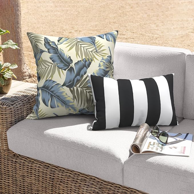 Outdoor 20x20 Inch Throw Pillows with Inners, Square Pillows Decorative Set of 2 for Home Garden Furniture, ‌Lush Palm Blue
