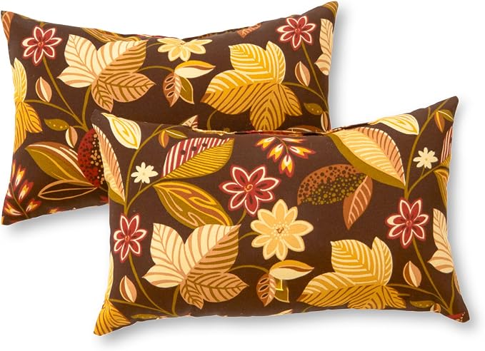 Greendale Home Fashions Outdoor 19x12 inch Rectangle Decorative Throw Pillow, 2-Pack, Russet Floral 2 Count
