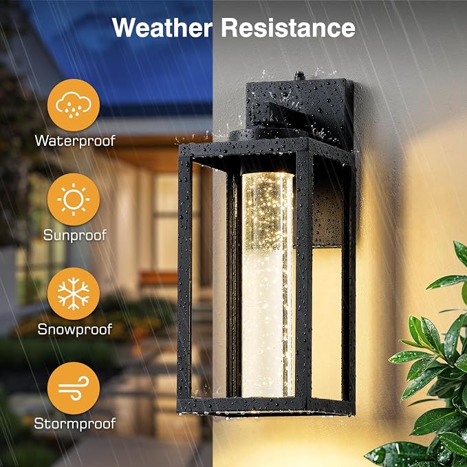 VIANIS 2 Packs Large Exterior House Lighting Fixtures Wall Mount, Modern Black Outdoor Wall Sconce Lantern, Anti-Rust Waterproof Porch Lights Outdoor Dusk to Dawn with Integrated 10W LED Light Source