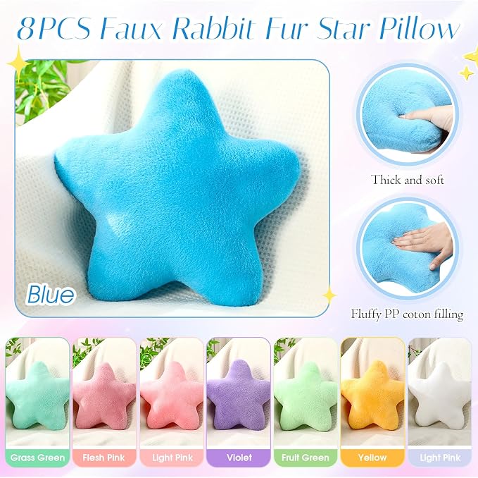 Beeveer 8 Pack Star Throw Pillow Plush for Bed Sofa Bedroom Floor,Cute | Back to School Gift Decor,Stuffed Star Shaped Pillows for School Reading Corner, Soft Plush Cushions for Sleepover Room