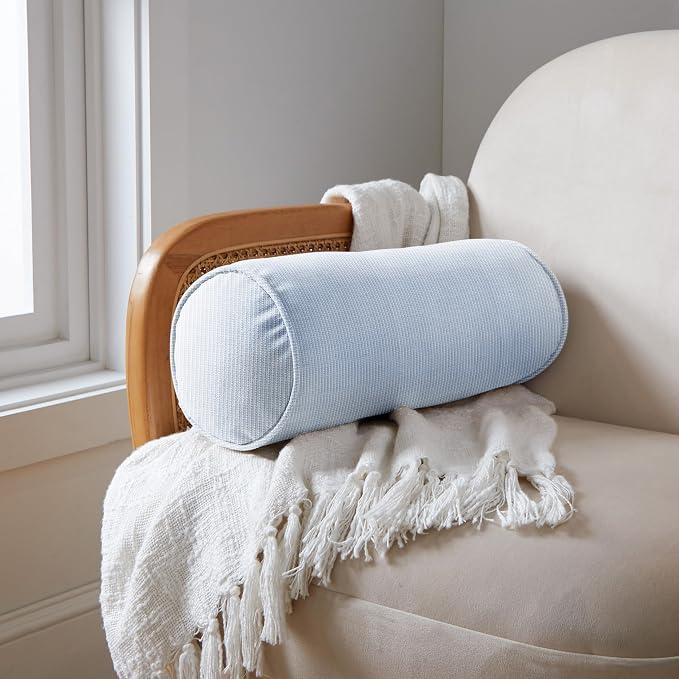 Sorra Home Outdoor Corded Bolster Pillow, 16" x 16" x 6", Canvas Skyline
