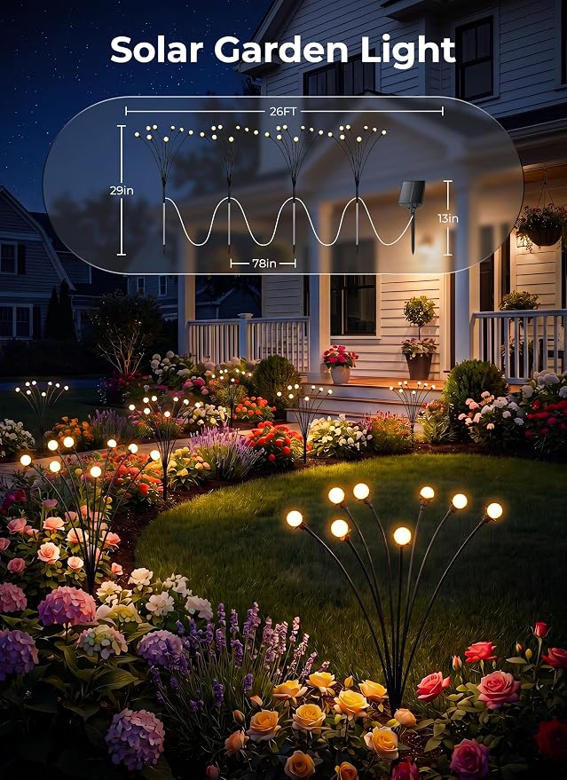 Brightown Solar Lights Outdoor,12Pack 96LED Solar Garden Lights Warm White | Swaying Firefly Waterproof, 8 Modes Solar String Light for Yard Patio Pathway Landscape Decoration Gifts