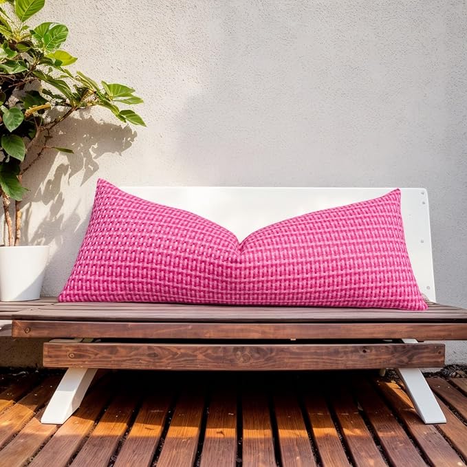 Kevin Textile Outdoor Waterproof 14"x36" Pillow Cover 1 Pack, Hot Pink | Water Resistant Weaving Faux Linen Texture Throw Pillow Covers, Outside Decorative Pillowcases for Garden Patio Balcony Couch