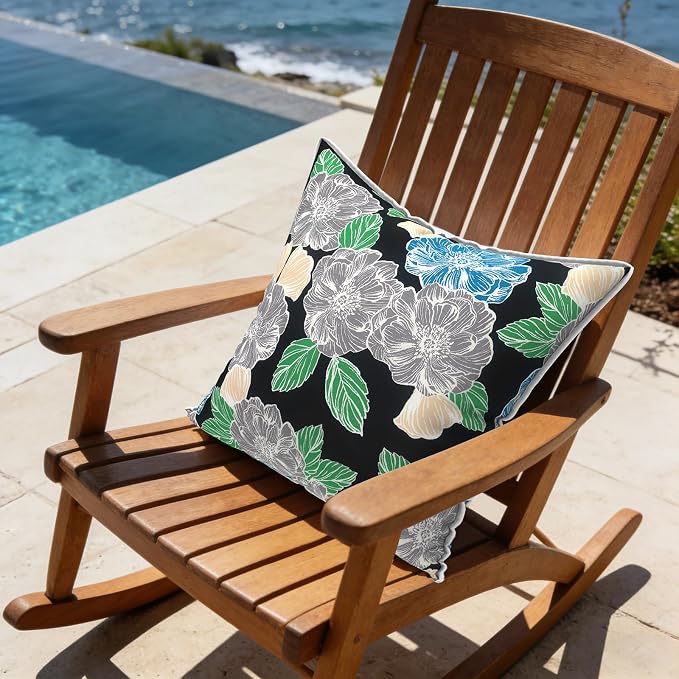 LVTXIII Outdoor Throw Pillows 20x20 Patio Waterproof Square Pillows with Piping Fade Resistant Accent Pillow for Spring Summer Garden Decoration, Set of 2, Peony Garden