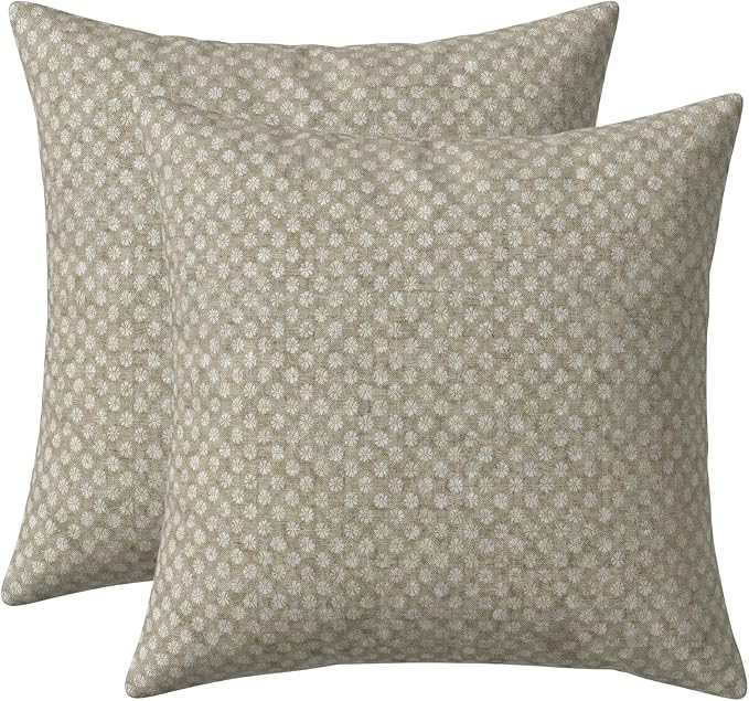 RSH DECOR: Sunbrella Square Throw Pillows Set of 2 | 17" x 17" | Water and Fade-Resistant Performance Fabric | Outdoor Pillow Covers with Down-Alternative Inserts | Made in USA (Molina Mushroom)