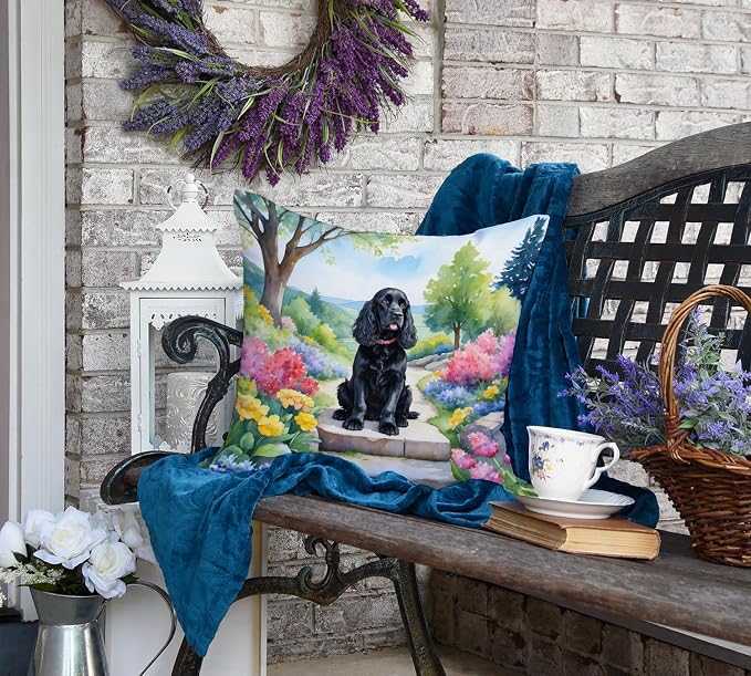 Caroline's Treasures Cocker Spaniel Spring Path Throw Pillow Machine Washable, Indoor Outdoor Decorative Pillow for Couch, Bed or Patio, 18Hx18W