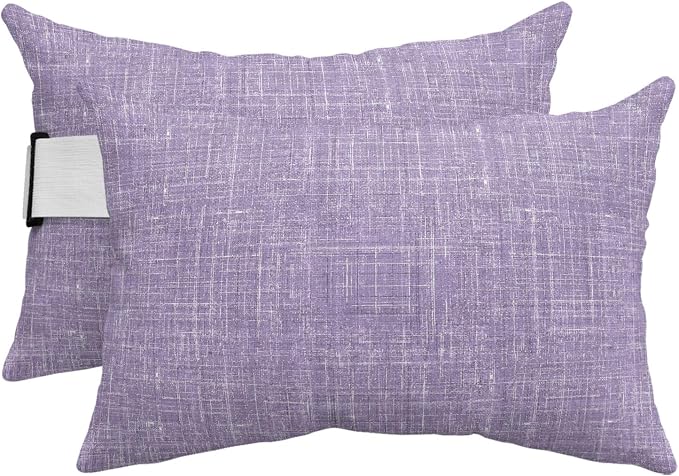 Outdoor Lumbar Pillow Set of 2, Purple Waterproof Beach Headrest Pillow with Inserts, Farmhouse Vintage Purple Solid Color Modern Recliner Throw Pillows for Patio Furniture, 12 x 20