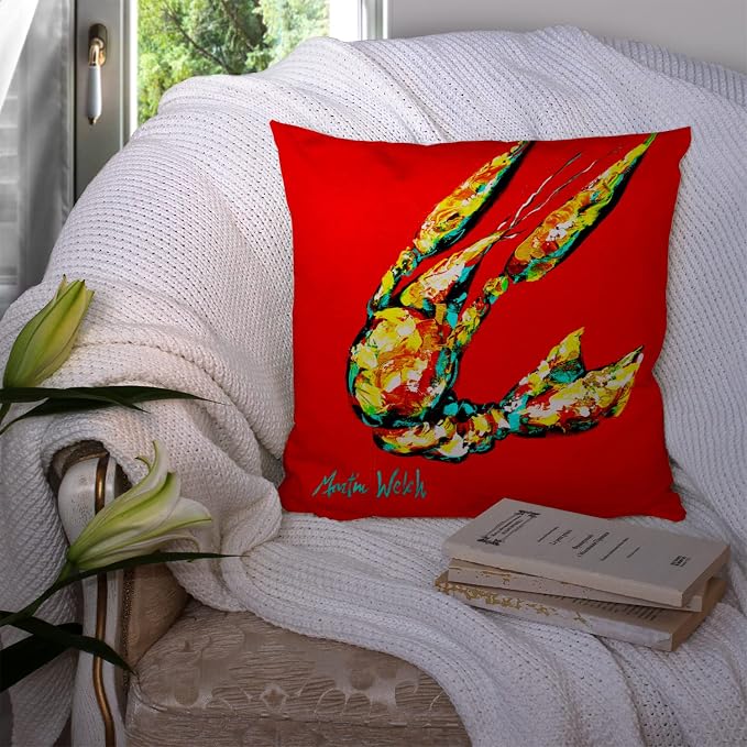 Caroline's Treasures MW1146PW1414 Crawfish Move Over Fabric Decorative Pillow Machine Washable, Indoor Outdoor Decorative Pillow for Couch, Bed or Patio, 14Hx14W