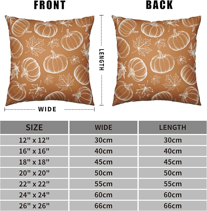 Fall Pillow Covers 24x24 Set of 2 Burnt Orange Pumpkin Maple Leaves Throw Pillow Covers Autumn Harvest Pillowcase Thanksgiving Cushion Case for Home Decor Patio Outdoor Sofa