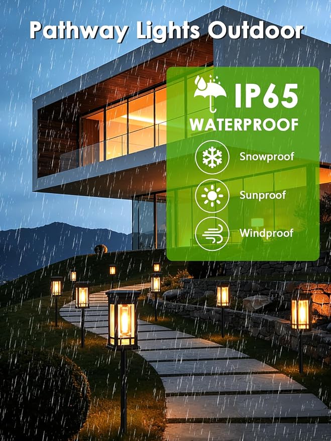 LORRYTE 10 Pack Solar Pathway Lights Outdoor Waterproof | High-performance Solar Panel, Work Lasts 12-15hrs, Auto On/Off, Warm White Retro Design, Garden Lights for Lawn Walkway Decor