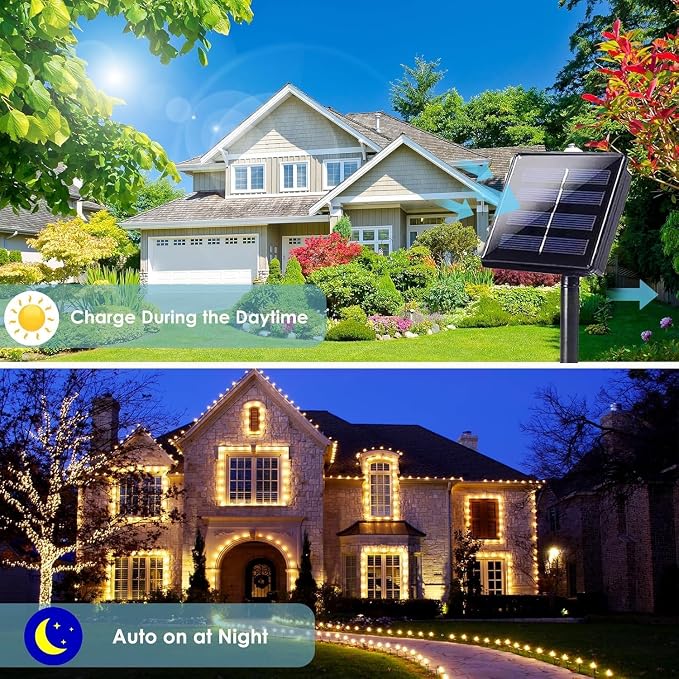 Solar Fairy Lights, 4 Pack Total 800LED 288FT Waterproof String Lights | Warm White, Copper Wire, 8 Lighting Modes Solar Twinkle Lights for Tree Garden Patio Party Outdoor Christmas Decorations