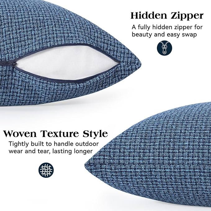 Lewondr Summer Outdoor Waterproof Throw Pillow Covers, Indigo, 12×20" | Pack of 2, Spring Decorative Lumbar Throw Pillow Cases Summer Garden Cushion Cover for Patio Sofa, Balcony Bench Couch