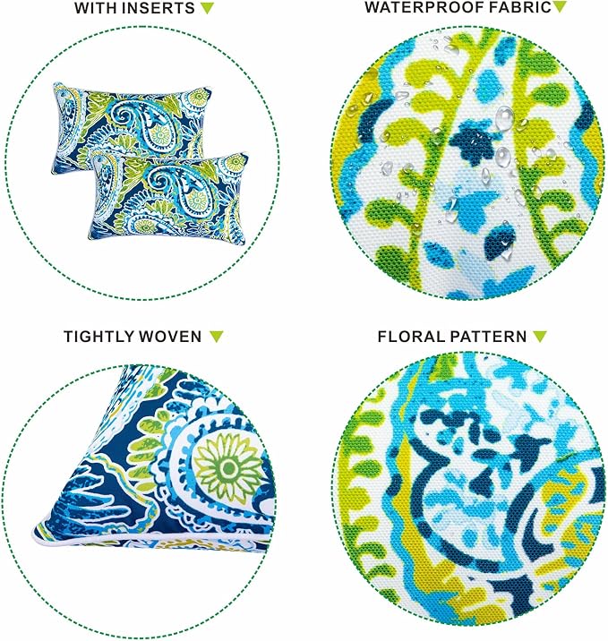 Outdoor Lumbar Pillows - Decorative Pillows with Insert Included Set of 2 Outdoor Pillows for Patio Furniture 12x20 Inch