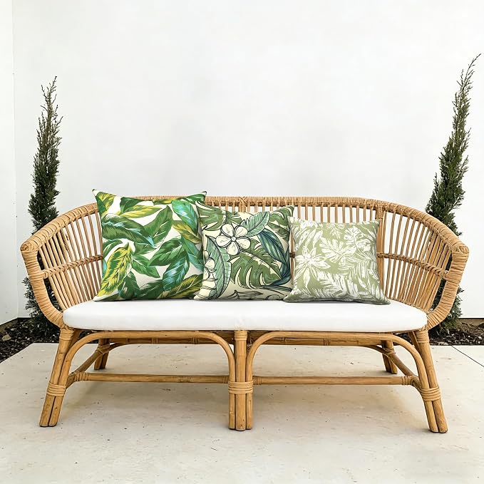 Outdoor Pillow Covers Waterproof 20x20 Inch Set of 2 Lush Leaf Jungle Decorative Outside Patio Furniture Cushion Cases Decor for Porch Garden