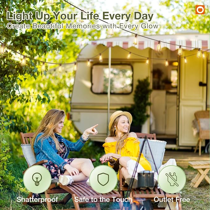 addlon 204FT(2 Pack*102FT) Solar String Lights Waterproof, 60+4 LED Bulbs | Patio Lights Solar Powered with Remote & USB Port, 3 Lighting Modes Outdoor Light for Camping Backyard Garden