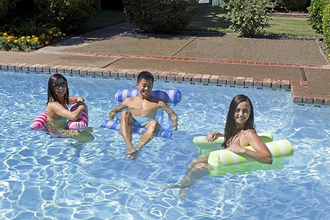 Poolmaster Water Hammock Inflatable Pool Floats for Adults, 4-in-1 Hammock, Saddle, Lounge or Drifter with Quick-Dry Mesh Fabric, 12-Gauge Vinyl Support, Blue