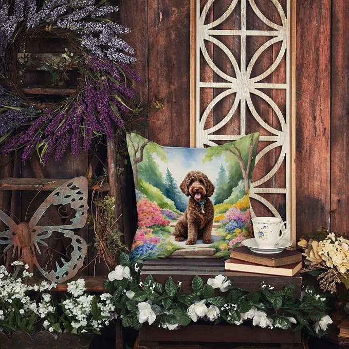 Caroline's Treasures Labradoodle Spring Path Throw Pillow Machine Washable, Indoor Outdoor Decorative Pillow for Couch, Bed or Patio, 14Hx14W