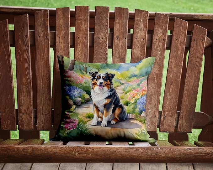 Caroline's Treasures Australian Shepherd Spring Garden Throw Pillow Machine Washable, Indoor Outdoor Decorative Pillow for Couch, Bed or Patio, 14Hx14W
