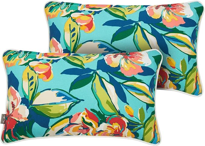 Outdoor Lumbar Pillow Covers 12X20 Inch, No Insert-Rosario Flower Leaf | Patio Lumbar Cases Pack of 2, Water-Repellent, Throw Pillowcase for Couch Garden Furniture