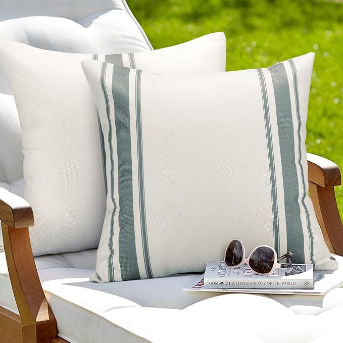 OTOSTAR Pack of 2 Outdoor Waterproof Decorative Pillow Covers 20x20 Inch Linen Geometry Pillowcases Cushion Case Garden Throw Pillow Covers Pillows Shell for Patio Furniture Couch Tent Balcony (Grey)