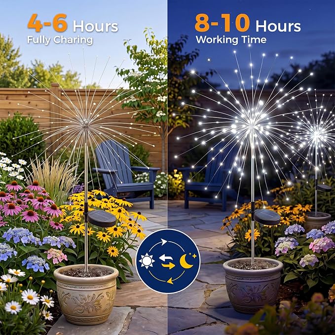 btfarm 3 Pack Solar Garden Lights Outdoor, 8 Modes Firework Lights Outside | 120LED, Waterproof Fairy Twinkle Light Solar Powered for Yard Christmas Pathway Lawn Pool Patio Decorative, Cool White