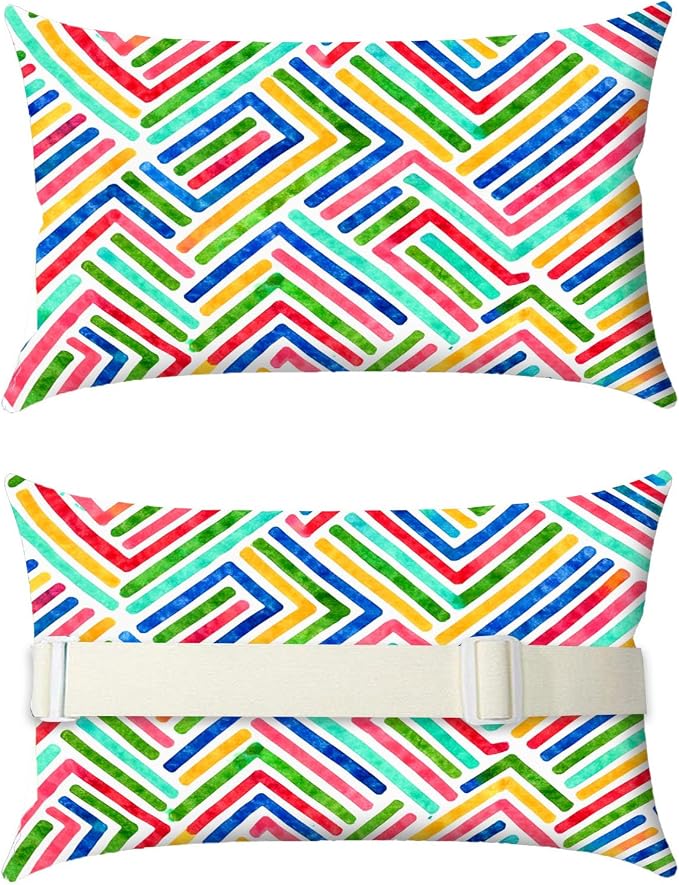Outdoor Pillows for Lounge Chair Head Resting 2 Pack Waterproof | Headrest Lumbar Pillows with Adjustable Strap for Recliner Beach Pool Lounger Chair, Multicolor