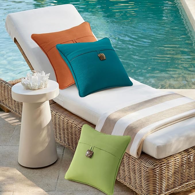 Outdoor Sunbrella Decorative Pillows with Coconut Button Pack of 4, 16" x 16" Outdoor Pillow Set for Couch Bed Throw Patio Sofa, Canvas Ginkgo