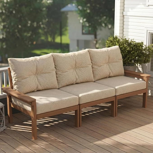 Beige HDPE Patio Sofa Set, 3-Piece Sectional Outdoor Patio Furniture Set, All Weather Outdoor Couch Set with Washable Thick Cushions for Lawn, Garden, Balcony, Deck, Porch, Yard