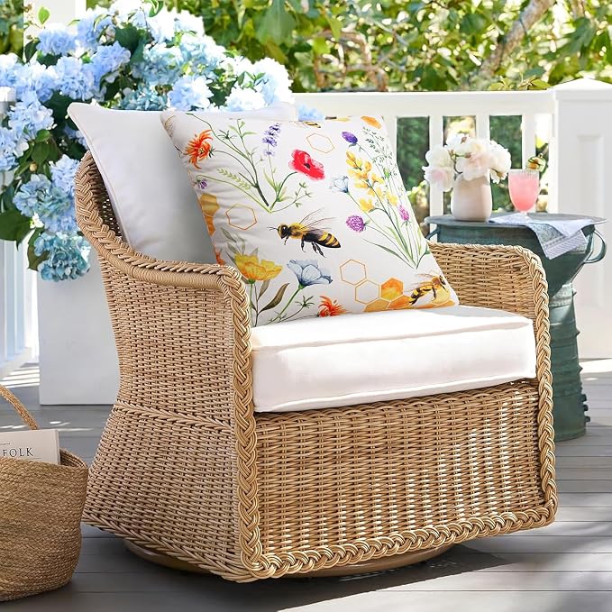 Merrycolor Pack of 2 Outdoor Waterproof Throw Pillow Covers 18x18 Summer Yellow Floral Decorative Square Pillowcase Outdoor Pillow Covers for Patio Furniture Garden