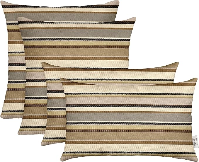 RSH DECOR: Sunbrella Lumbar & Square Pillows Set of 4 | 20" x 12" & 20" x 20" | Water and Fade-Resistant Performance Fabric | Outdoor Throw Pillows for Patio | Made in USA (Sandestin Zone Eclipse)