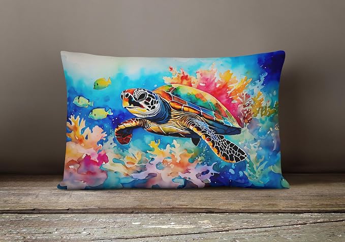 Caroline's Treasures DAC2807PW1216 Loggerhead Sea Turtle Throw Pillow Machine Washable, Indoor Outdoor Decorative Pillow for Couch, Bed or Patio, 12HX16W