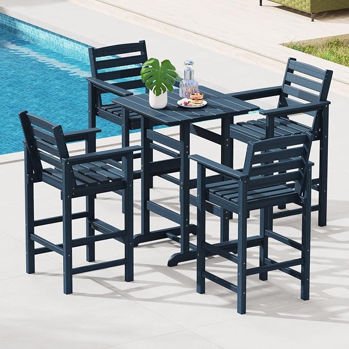 Tangkula 30" x 30" Square Bar Table, Patio HDPE Bar Height Dining Table w/Slatted Tabletop, Outdoor All-Weather High-Top Bistro Table for Poolside, Backyard, Balcony