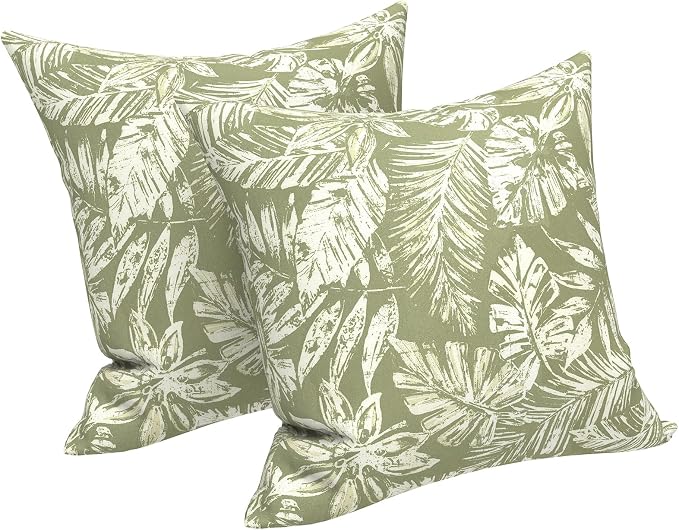 LVTXIII 2 Pack Outdoor Pillows 18x18 Inch, Square Throw Pillows with Inserts, Decorative Water-Repellent Pillow Cushions for Patio Furniture and Garden Sofa, Tropical Leaf Green