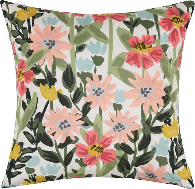 Pyonic Outdoor Pillows Cover Pack of 2 Spring Floral Waterproof Throw Pillow Covers 20X20 inch Outdoor Pillows for Patio Furniture Garden Square Outside Waterproof Pillow