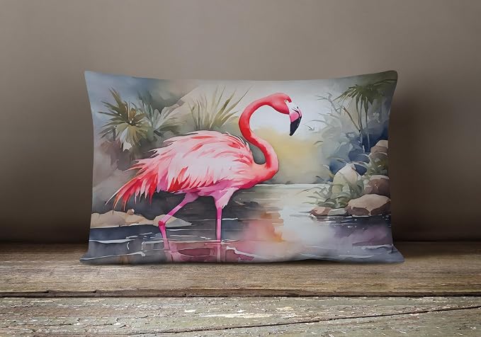 Caroline's Treasures DAC2860PW1216 Flamingo Throw Pillow Machine Washable, Indoor Outdoor Decorative Pillow for Couch, Bed or Patio, 12HX16W