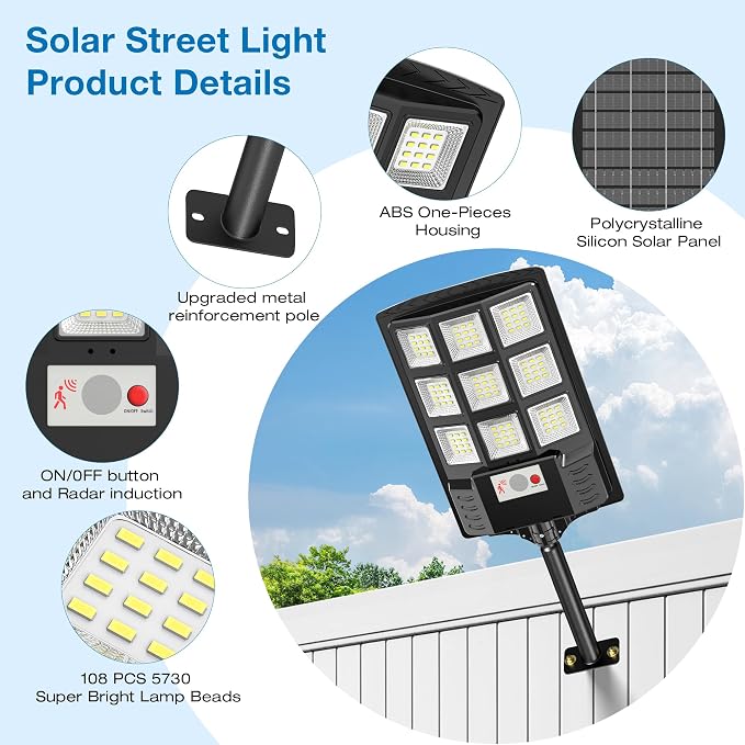 Solar Lights Outdoor, 6500K Motion Sensor Security Lights, 4-Pack | IP66 waterproof with dusk to dawn lighting, motion sensor and remote control for yards, parking lots, courtyards and garages