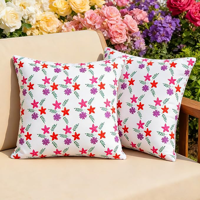 Eternal Beauty 20" x 20" Set of 2 Outdoor Pillow Covers Decorative Pillow Covers for Fall Couch Pillows (Red-Purple Flower, 20" x 20" (Pack of 2))