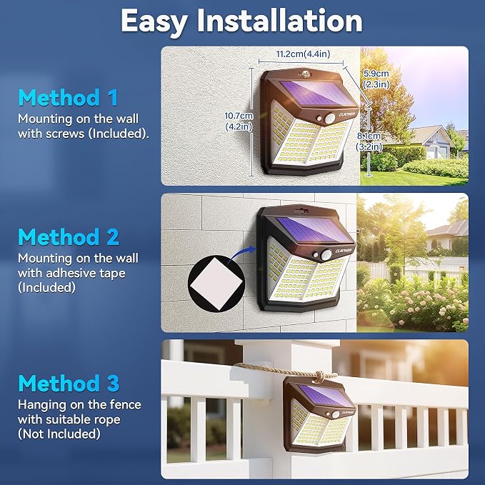 CLAONER Solar Lights Outdoor, [128 LED/12 Packs] Motion Sensor Lights 3 Working Modes for Outdoor with 270° Wide Angle Wireless IP65 Waterproof Security Light for Fence, Patio, Cold White