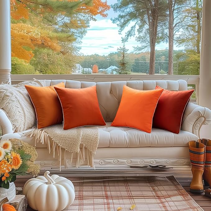 MIULEE Outdoor Waterproof Pillow Covers 18x18 Rust Pack of 2 | Decorative Farmhouse Throw Pillow Covers with Piping,Square Solid Color,Patio Furniture,Summer Couch Tent Sofa Living Room