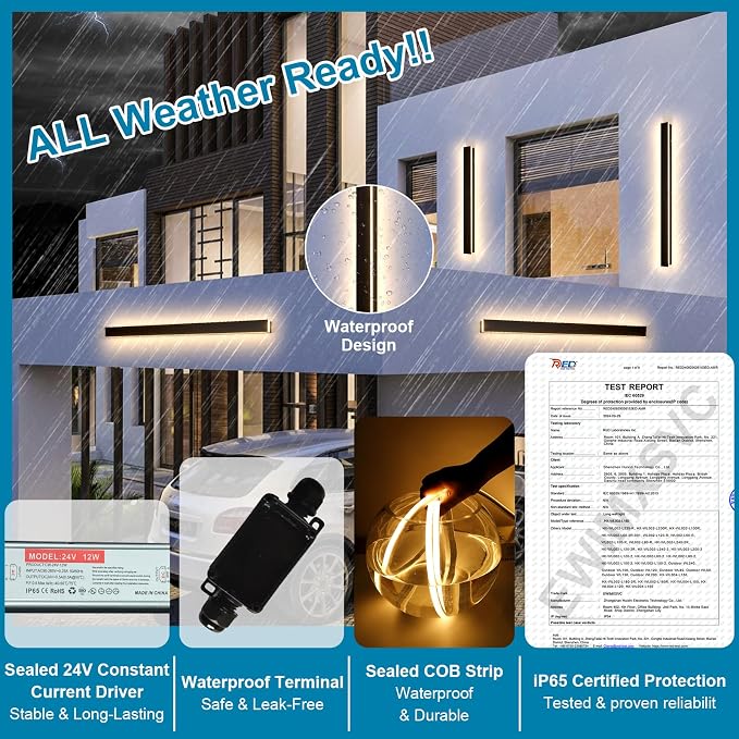 59inch Long Outside Wall Sconces Set of 2,Black Modern Outdoor Wall Lights,Waterproof Wall Mounted Exterior Light,3000k Modern Outdoor Lights for House,Garage,45W